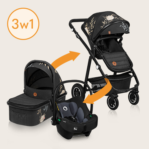 lionelo Amber 3 w 1 Black Silver — Wózek wielofunkcyjny